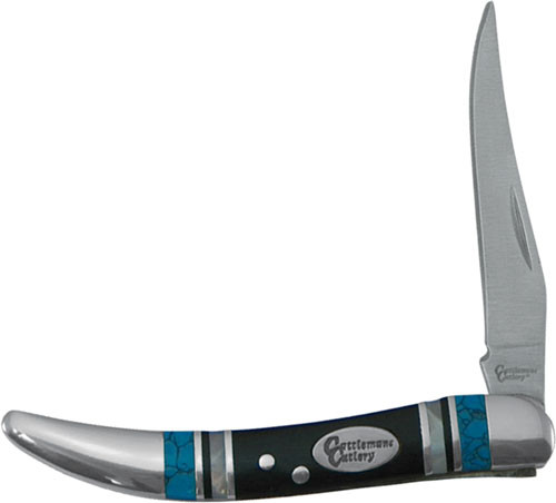 American Buffalo Cheyenne Cattleman's Knife, 2.5" Blade, Blue Stone Accents