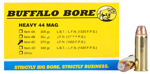 Buffalo Bore 44 Remington Magnum Ammo 270 Grain Jacketed Flat Nose Box of 20