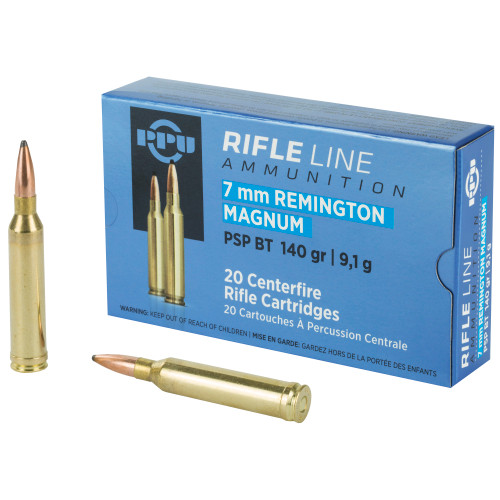 PPU 7mm Remington Magnum Ammo 140 Grain Jacketed Soft Point Box of 20 - Image 1