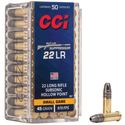 CCI 22 Long Rifle Suppressor Ammo 45 Grain Lead Hollow Point Box of 50