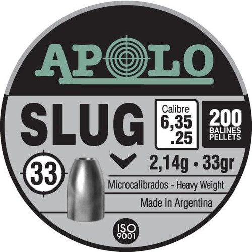 Hatsan Apolo Slug Air Gun Pellets .25 Caliber 33 Grain 200 Count