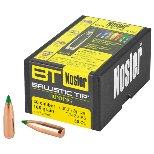Nosler Ballistic Tip 30 Caliber 308 165 Grain Bullets 50 Count