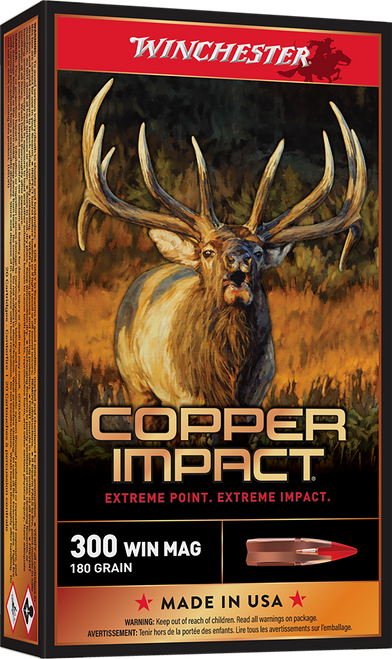 Winchester Copper Impact 300 Winchester Magnum Ammo 180 Grain Boat Tail Box of 20