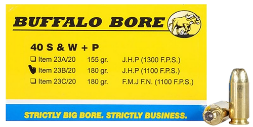 Buffalo Bore 40 S&W +P Ammo 180 Grain Jacketed Hollow Point Box of 20
