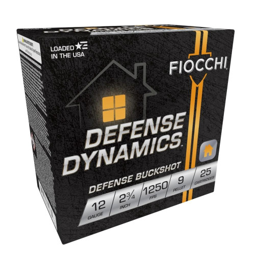 Fiocchi Defense 12 Gauge Ammo 2-3/4" #00 Buckshot 9 Pellet Box of 25