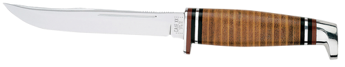 Case Utility Hunter Fixed Blade Knife 5.5" Clip Point Surgical Stainless Blade Stacked Leather Handle Brown