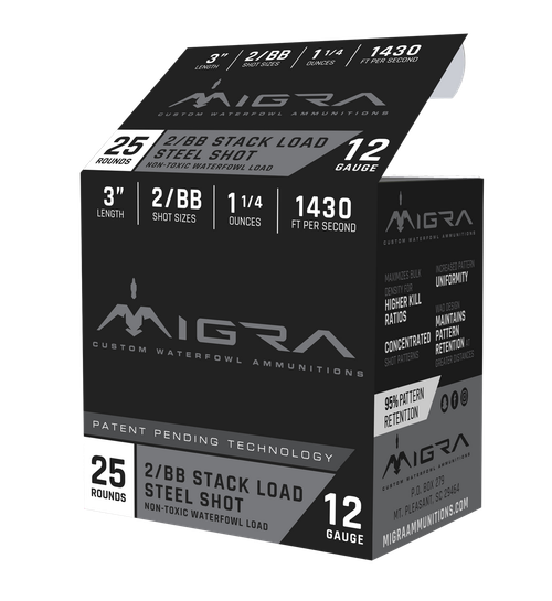 Migra Waterfowl Steel Shot 12 Gauge Ammo 3" 1-1/4 oz #2-BB 25/ct