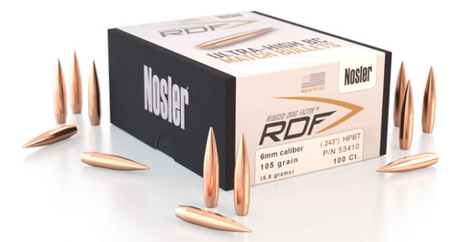 Nosler RDF Match 6mm (.243 Diameter) Bullets 105 Grain Hollow Point Boat Tail Box of 100