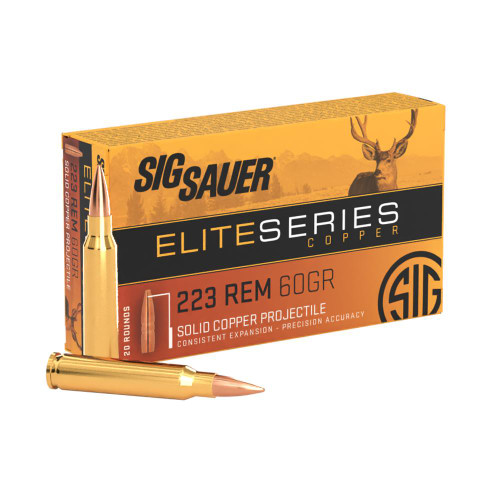 Sig Sauer Elite Performance Hunting HT 223 Remington Ammo 60 Grain Sig HT Solid Copper Solid Hollow Point Lead Free Box of 20
