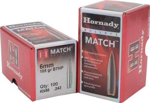 Hornady Match .22 Cal .224 75 gr Boat Tail Hollow Point Match 100 Per Box