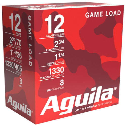 Aguila High Velocity Field Shotshells 12 Gauge 2-3/4" 1-1/4 oz #8 1330 fps Box of 25