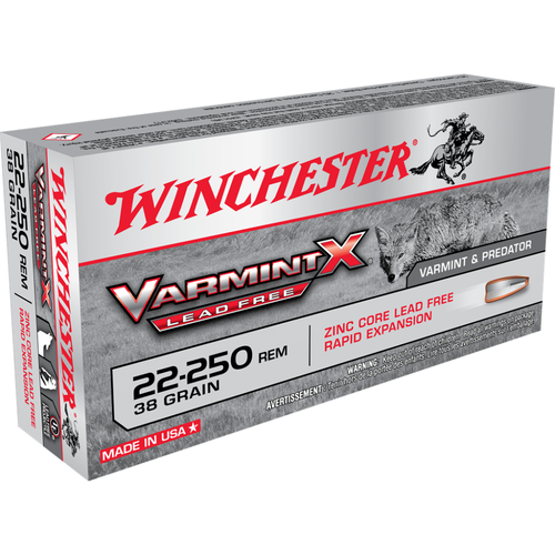 Winchester Lead Free Varmint X .22-250 Rem Ammunition 38 gr HP 20 ct