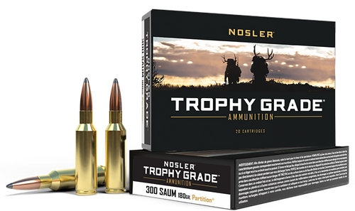 Nosler Trophy Grade 300 Remington Short Action Ultra Magnum Ammo 180 Grain Nosler Partition Jacketed Soft Point Box of 20