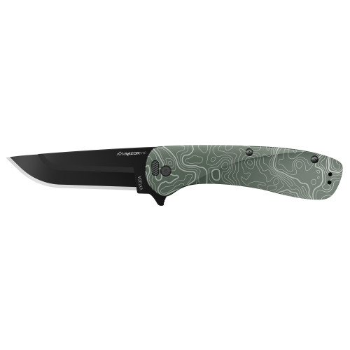 Outdoor Edge Razor VX1 Pocket Knife 3" Drop Point 420J2 Black Oxide Blade Anodized Aluminum Handle Green - Image 1