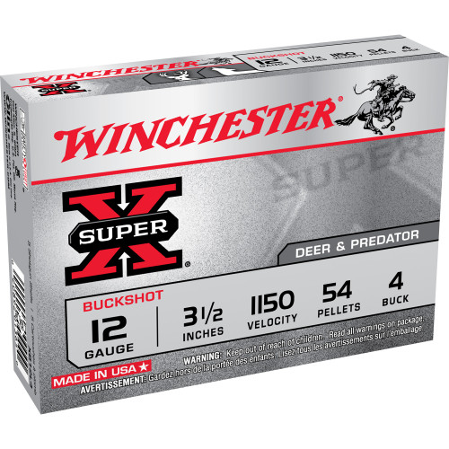 Winchester Super-X 12 Gauge Ammo 3 1/2" #4 Buckshot 54 Pellets Box of 50 - Image 1