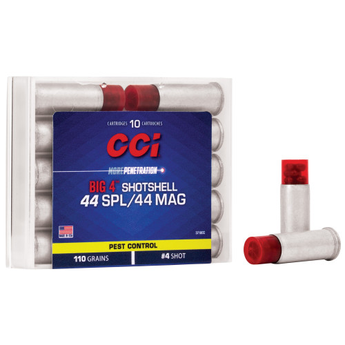 CCI .44 Special/.44 Magnum Shotshell 110 Grain #4 Shot 10 Rounds CCI .44 Special/.44 Magnum Shotshell 110 Grain #4 Shot 10 Rounds