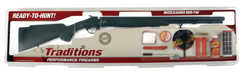 Traditions Buckstalker Redi-Pak 50 Caliber Muzzleloading Rifle 24" Blued Barrel Black Stock