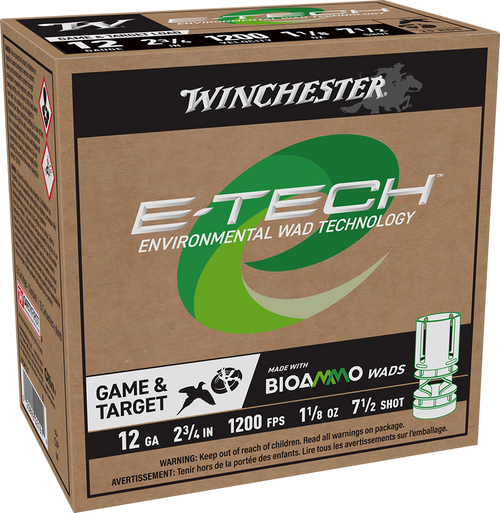 Winchester E-Tech 12 Gauge Ammo 2-3/4" #7-1/2 Lead Shot 1-1/8 oz Box of 25