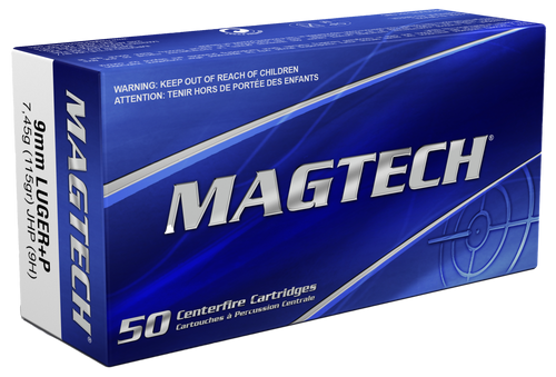 Magtech 9mm Luger +P+ Ammo 115 Grain Jacketed Hollow Point Box of 50