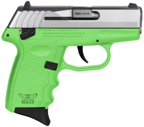 SCCY Industries CPX-4TTLG CPX-4  380 ACP 10+1 2.96" Lime Green Polymer Serrated SS Slide Finger Grooved Lime Green Polymer Grip
