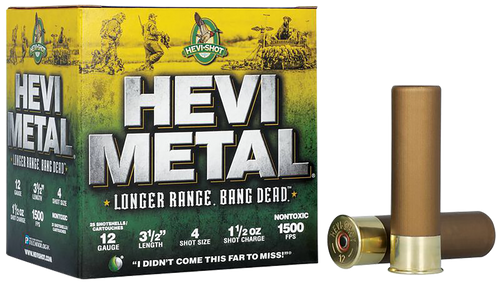 Hevi-Shot Hevi-Metal Longer Range 12 Gauge Ammo 3-1/2" #4 Steel and Bismuth Shot 1-1/2 oz Box of 25