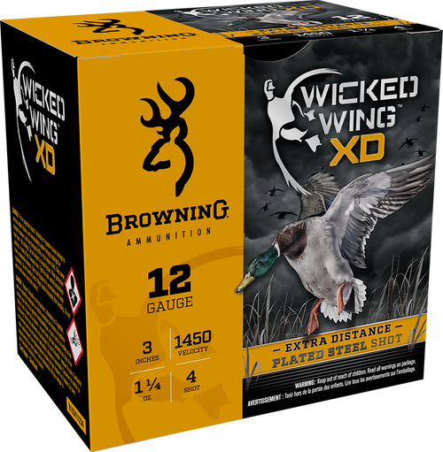 Browning Wicked Wing XD Waterfowl 12 Gauge Ammo 3" #4 Steel Shot 1-1/4 oz Box of 25