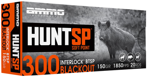 Ammo Inc. Hunt SP 300 AAC Blackout (7.62x35mm) Ammo 150 Grain Jacketed Soft Point Box of 20 Ammo Inc. Hunt SP 300 AAC Blackout (7.62x35mm) Ammo 150 Grain Jacketed Soft Point Box of 20