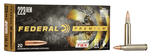 Federal Premium 223 Remington Ammo 55 Grain Barnes Triple-Shock X Solid Hollow Point Lead Free Box of 20