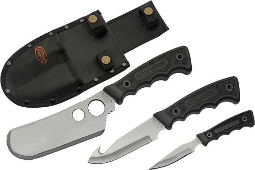 SZCO Rite Edge 3-Piece Skinning Fixed Blade Knife Set with Black Rubber Handle and Sheath