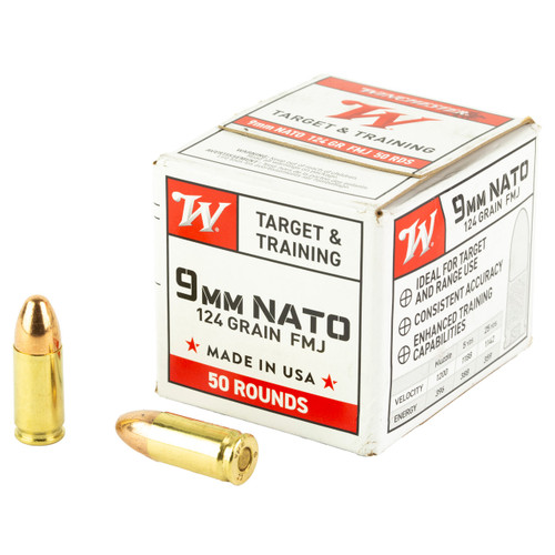 Winchester 9mm NATO Ammo 124 Grain Full Metal Jacket Box of 50