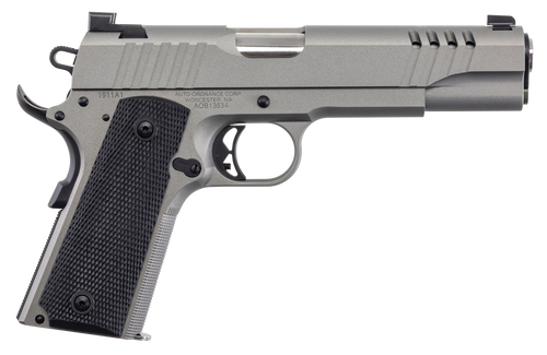 Auto Ordnance 1911 A1 45 ACP Pistol 5" Barrel 7+1 Round Savage Silver Cerakote Slide Black Rubber Grip TruGlo Night Sights