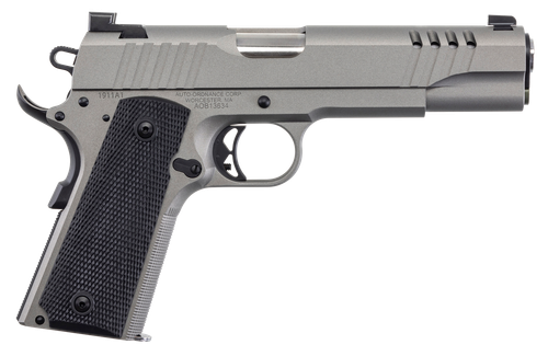 Auto Ordnance 1911 A1 45 ACP Pistol 5" Barrel 7+1 Round Savage Silver Cerakote Slide Black Rubber Grip TruGlo Night Sights