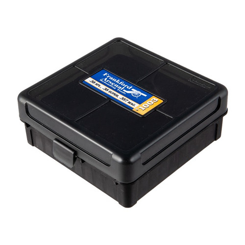 Frankford Arsenal Hinge Top Ammo Box #1003 38 Special, 38 Super, 357 Magnum 100-Round Plastic Gray and Black Frankford Arsenal Hinge Top Ammo Box #1003 38 Special, 38 Super, 357 Magnum 100-Round Plastic Gray and Black
