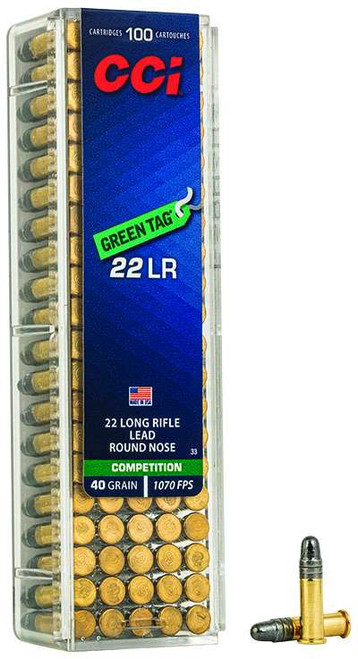 CCI 22 Long Rifle Ammo 40 Grain Lead Round Nose Green Tag Box of 100