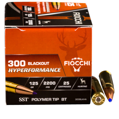Fiocchi Extrema 300 AAC Blackout Ammo 125 Grain Hornady SST (Super Shock Tip) Polymer Tip Box of 25