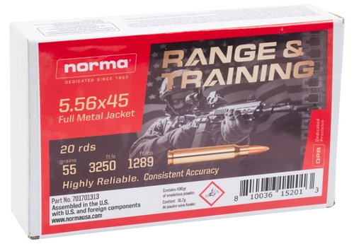 Norma 5.56x45mm NATO Ammo 55gr FMJ 20/10
