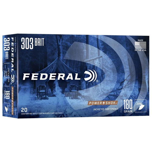 Federal Power-Shok 303 British Ammo 180 Grain Speer Hot-Cor Jacketed Soft Point Box of 20