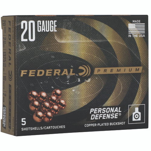 Federal Premium Personal Defense Ammunition 20 Gauge 2-3/4" #2 Buckshot 10 Pellets Flitecontrol Wad Box of 5