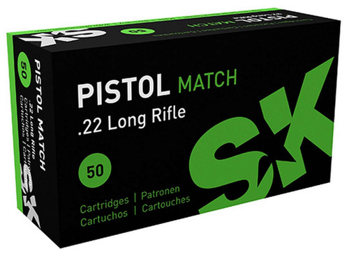 SK Pistol Match .22 Long Rifle 40 grain Lead Round Nose (LRN) Brass Rimfire Ammunition 50ct