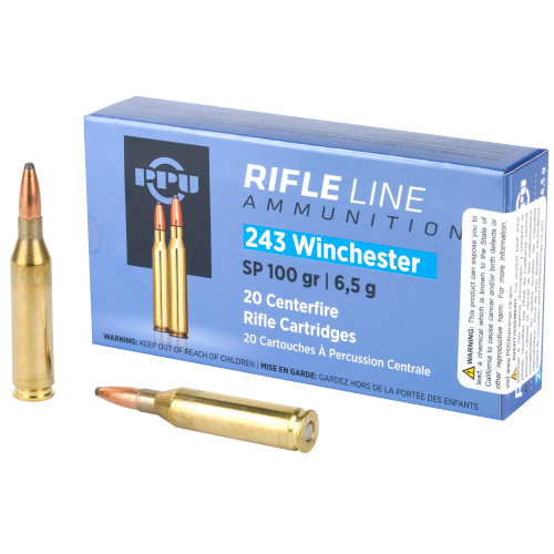 PPU 243 Winchester Ammo 100 Grain Jacketed Soft Point Box of 20 - Image 1