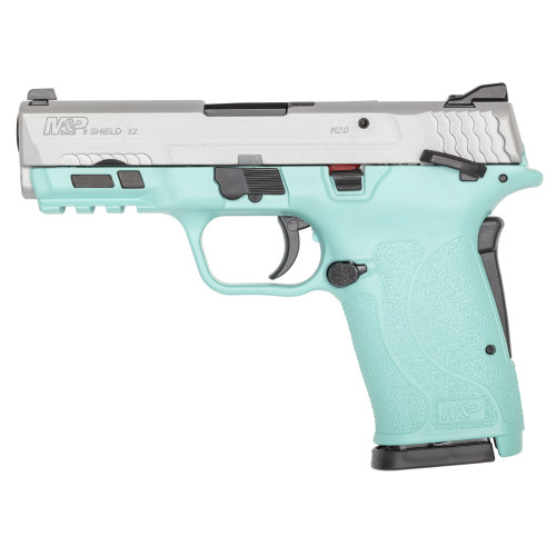 Smith & Wesson M&P 9 SHIELD EZ 2.0 9mm Pistol 3.68" Barrel 8 Rounds Silver/Robin's Egg Blue Frame - Image 1 Smith & Wesson M&P 9 SHIELD EZ 2.0 9mm Pistol 3.68" Barrel 8 Rounds Silver/Robin's Egg Blue Frame - Image 1