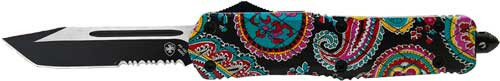 3.5" BLACK TANTO SERRATEDTEMPLAR KNIFE LARGE OTF QUILT