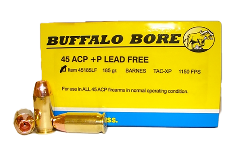 Buffalo Bore 45 ACP +P Ammo 185 Grain Barnes TAC-XP Solid Hollow Point Lead Free Box of 20