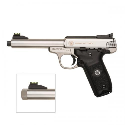 Smith & Wesson SW22 Victory .22 LR Pistol 5.5" Barrel 10+1 Rounds Silver (Adjustable Fiber Optic Sights, Stainless Steel Frame)