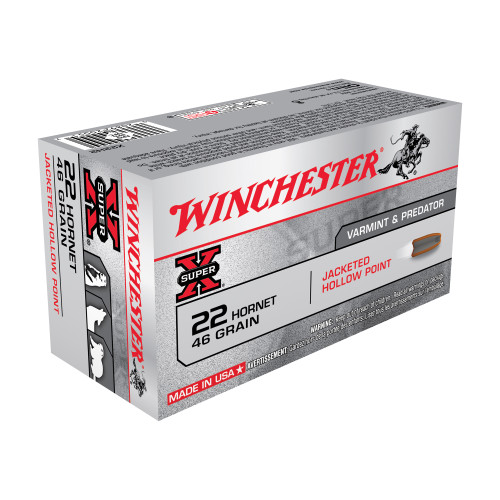 Winchester Super X 22 Hornet Ammo 46 Grain Jacketed Hollow Point Box of 50 - Image 1