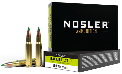 Nosler BT 308 Winchester Ammo 125 Grain Nosler Ballistic Tip Polymer Tip Box of 20