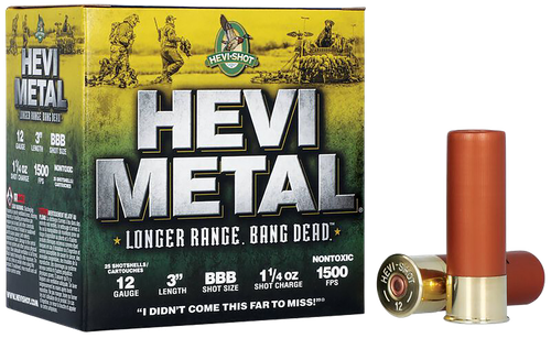 Hevi-Shot Hevi-Metal Longer Range 12 Gauge Ammo 3" BBB Steel and Bismuth Shot 1-1/4 oz Box of 25