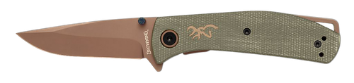 Browning Trailside Pocket Knife 3" Modified Drop Point D2 Steel Blade Green Micarta Handle