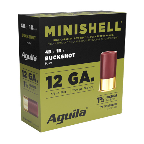 Aguila Minishell Ammunition 12 Gauge 1-3/4" #4 and #1 Buckshot 11 Pellets Box of 25