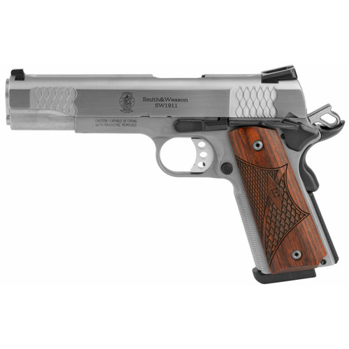 Smith & Wesson 1911 E-Series 45 ACP Pistol 5" Barrel 8+1 Round Stainless Slide Wood Grip Stainless Frame